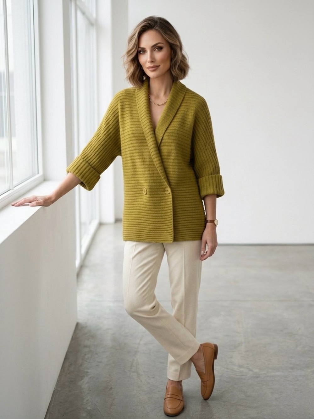 Max Mara Virgin Wool Cashmere Blend Ribbed Shawl Collar Dolman Cardigan, Size M
